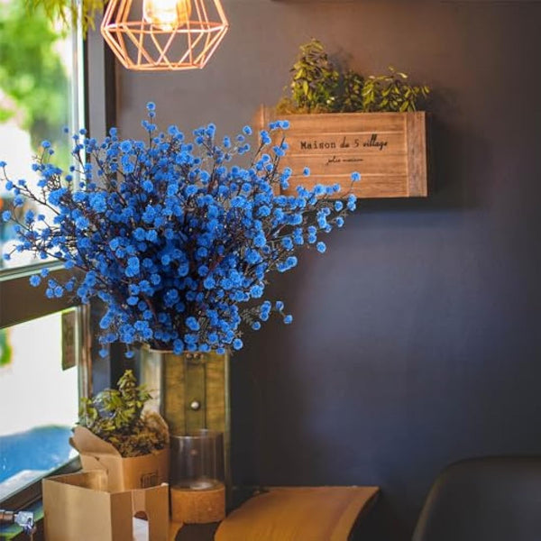 ETERNITY.YJ Artificial Flowers, 4 PCS Babys Breath Artificial Flowers Bulk Artificial Gypsophila Bouquets Real Touch Fake Flowers for Wedding Home Party Office Table Centerpiece Decor (Blue)