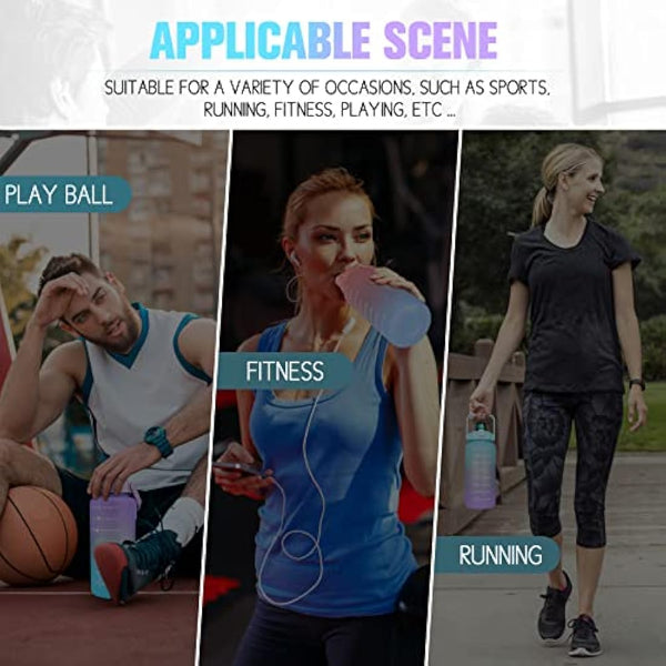 Water Bottle 2L BPA Free Sport Drinks Jug with Time Marking & Lock Cover, Leak Proof 2 Liters Water Bottle with Portable Handle, Purple Water Canteen Bottle