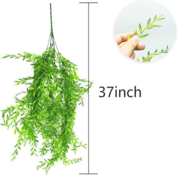 2 Pack Artificial Hanging Plants, Plastic Fake Ferns Ivy Artificial Trailing Plants, Fake Vine Hanging Basket, Faux Plant with Willow Leaves for Indoor Outdoor, Garden, Bedroom, Wall Decoration