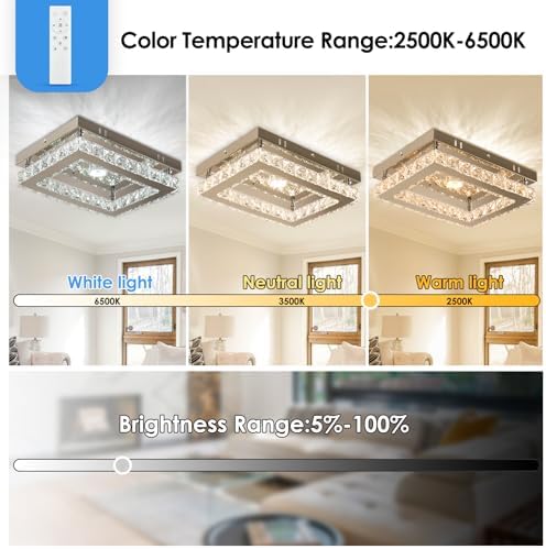 Finktonglan Modern LED Crystal Ceiling Light Rectangular Ceiling Lamp K9 Stainless Steel Flush Mount Chandelier Ceiling Lights Fixture for Dining Room Living Room Bedroom (Dimmable)