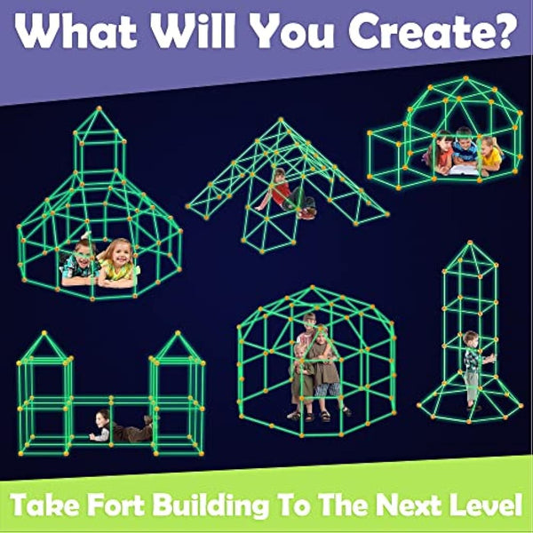 130 Pcs Fort Building Kit for Kids - Glow in the Dark, Kids Construction Toys for Age 5-10, DIY Den Building Kit for Boys & Girls, STEM Building Toys - Creative Fort, Play Tent Outdoor