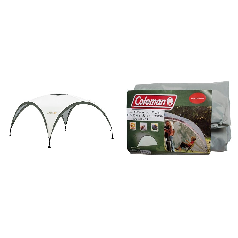 Coleman Gazebo, Event Shelter for Garden and Camping, Sturdy Steel Poles Construction, Large Event Tent, Portable Sun Shelter with Sun Protection SPF 50+, Grey/Green, L - 3.6 x 3.6 m