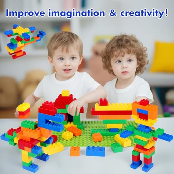 HIUME Large Building Block Set, 150 Building Blocks, Compatible with Duplo Building Bricks and Top Brands, Suitable for Children Aged 3 4 5 6 Years, A Great Building Block Gift for Boys and Girls.