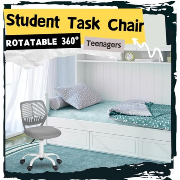 Homy Casa Desk Chair Adjustable Swivel Office Chair Fabric Seat Ergonomic Task Chair without Armrest, Gray