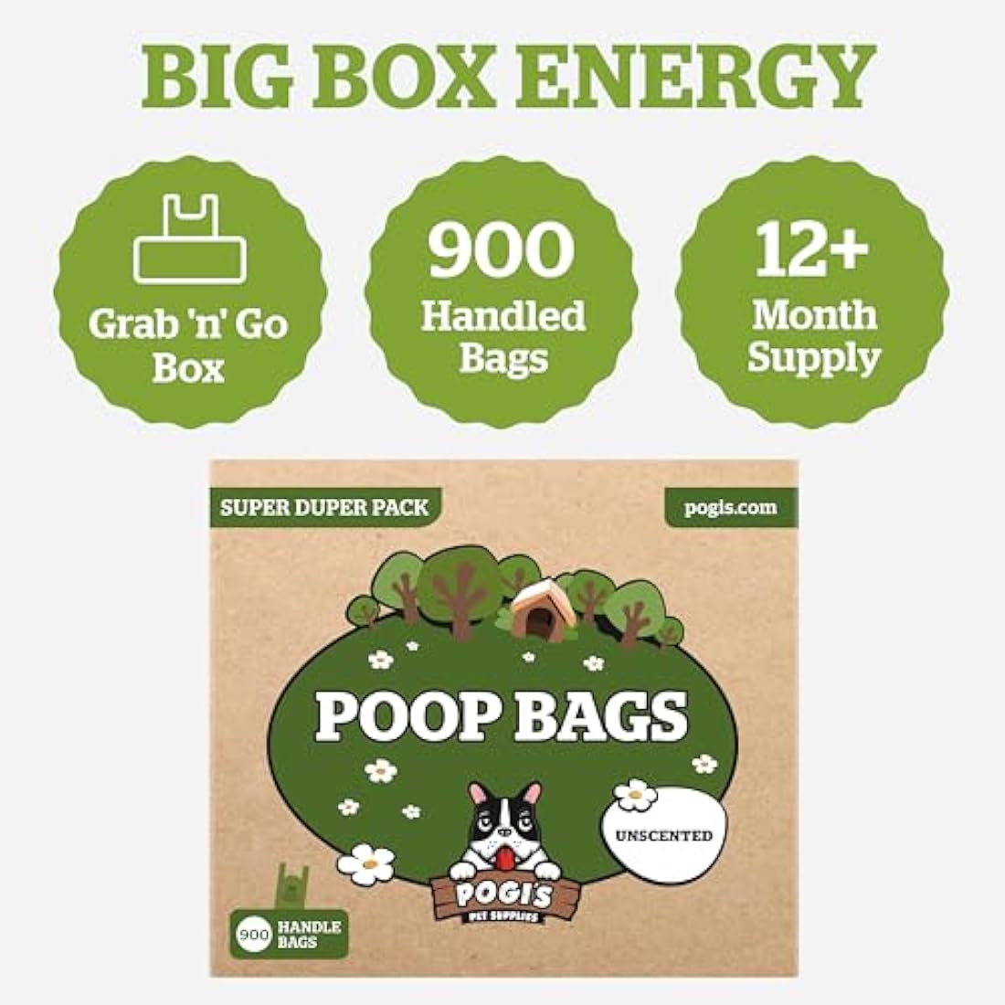 Pogi’s Dog Poo Bags with Handles – Extra Thick, Leak-Proof, Large, Unscented, 900-Count
