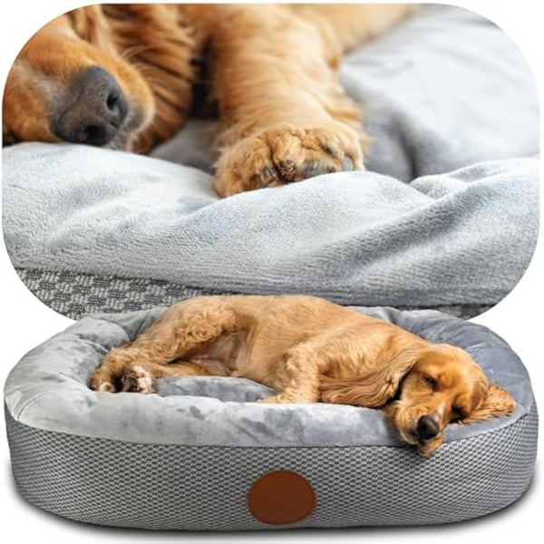 Elite Paws® UK: Luxury Orthopaedic Style Dog Bed - Dual-Layer Foam Base With Plush Cushion Top, Bolstered Sides for Head, Neck & Joint Support, Plus Zip-Off Washable Fleece Cover (Light Grey/Grey, S)