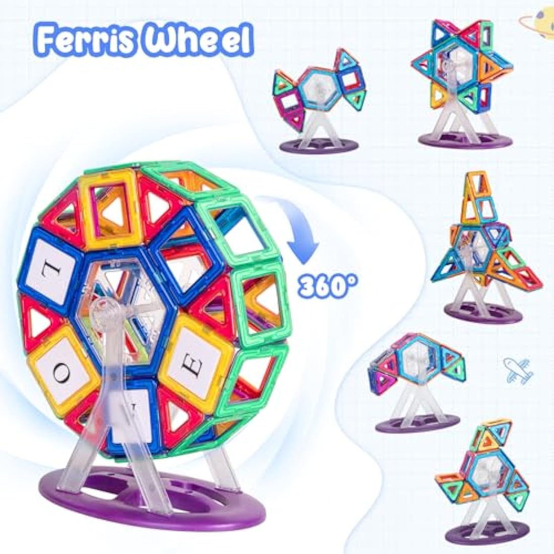 aaczly Magnetic Tiles 122PCS Magnetic Building Blocks Magnets for Kids Construction Toys Learning STEM Educational for 3+ Years Old Boys Girls Christmas Birthday Gifts