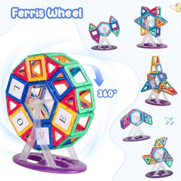 aaczly Magnetic Tiles 122PCS Magnetic Building Blocks Magnets for Kids Construction Toys Learning STEM Educational for 3+ Years Old Boys Girls Christmas Birthday Gifts