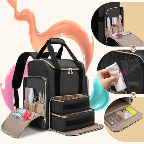 Luxja Nail Polish Organiser Backpack Holds 70 Bottles and a Nail Lamp, Nail Polish Bag with 2 Removable Cases and Tools Storage Pockets (Patented), Black