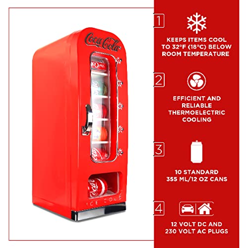 Coca-Cola Mini Fridges for Bedrooms 4L Quiet Small 6 Can Table Top Fridge For Drinks Food Coke Kids Skincare Office Home Desk Portable Retro Cooler Warmer with Built-In Bluetooth Wireless Speaker Red
