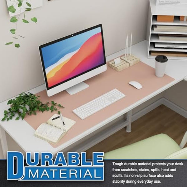 K KNODEL Large Office Leather Desk Mat, Mouse and Keyboard Pad, Computer and Laptop Mat, Desktop Protector and Cover, Writing Pad and Blotter (90x43cm, Pink)
