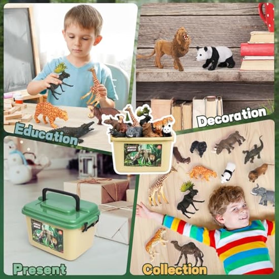 FRUSE Safari Animals Figures Toys with 145x98cm Jumbo Play Mat,12PCS Jungle Zoo Animals Playset with Lion,Elephant,Educational Learning Toys for Kids