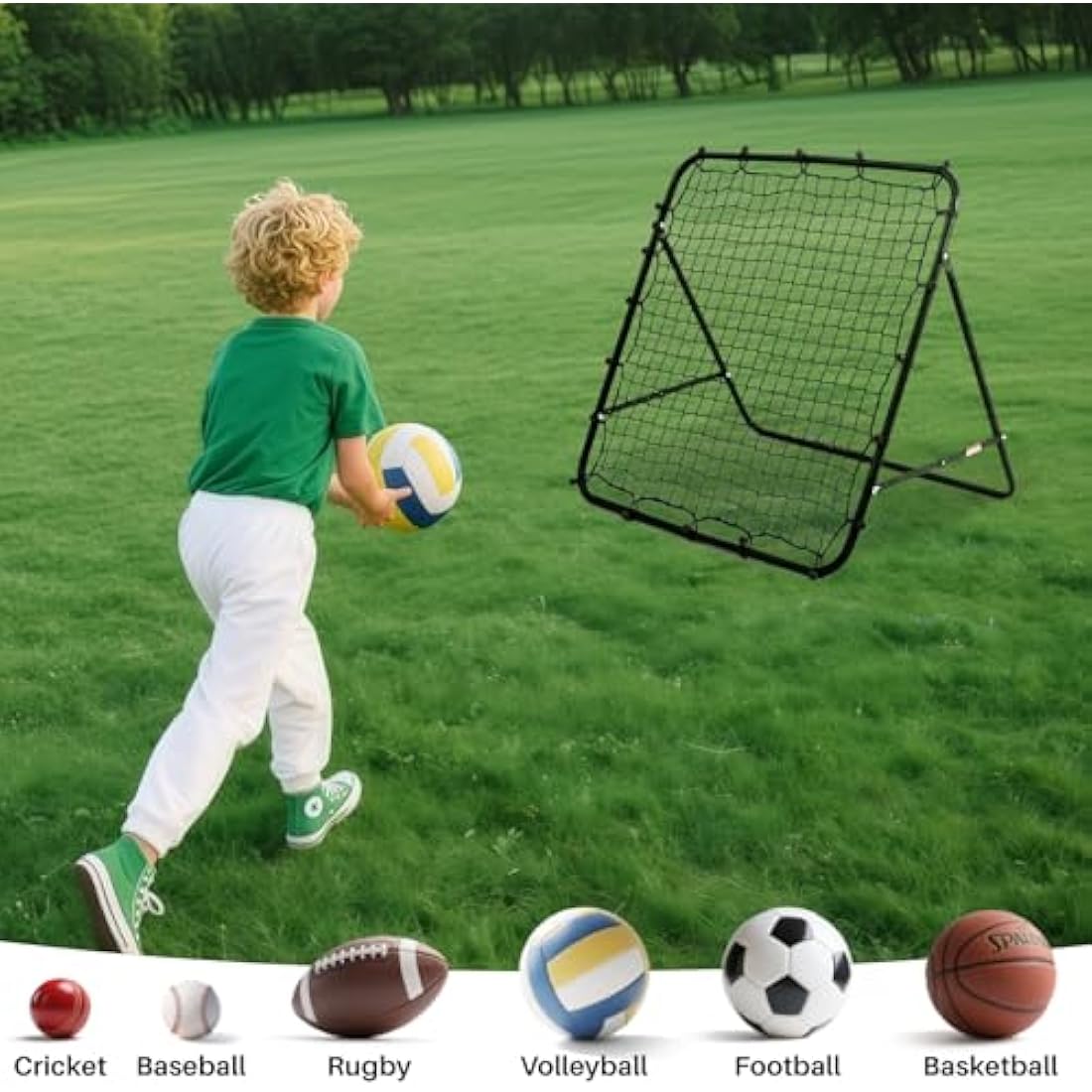 Adjustable Football Rebounder Net - Soccer Training Equipment for Kids & Adults, Portable Kickback Target Goal for Shooting & Passing Practice, Durable Steel Frame, Folding Design for Garden/Backyard