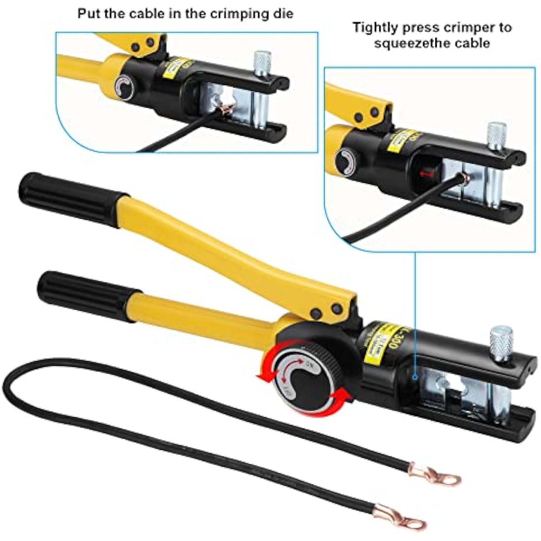 HSEAMALL 16Tons Hydraulic Crimping Tool 13 Dies, Electric Battery Cable Wire Lug Terminal Hydraulic Crimper 8-300mm²