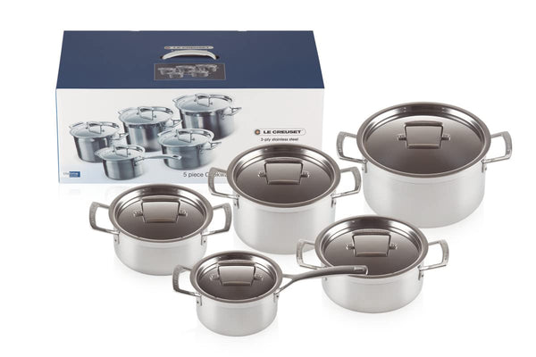 Le Creuset 3-Ply Stainless Steel Cookware Set, 5 Pieces , Silver, 96209400001000
