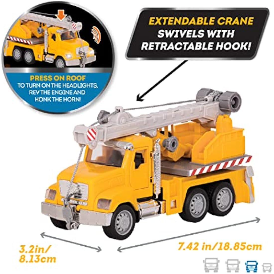 Driven by Battat Driven Micro Toy Crane and Rope — Includes Working LED Lights and Sounds – Cars and Trucks for Kids Age 3+, Nylon/A