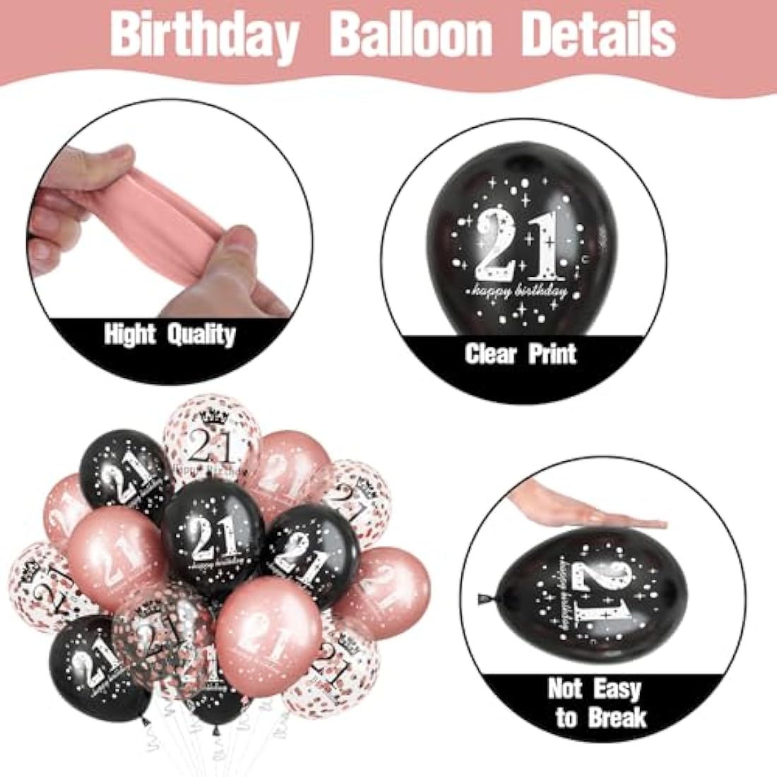 21st Birthday Decorations for Her, 15 Pcs Happy 21st Birthday Balloons Latex Helium Black Rose Gold Confetti Balloons for Girls Women Age 21 Years Old Birthday Celebration Party Decorations Supplies