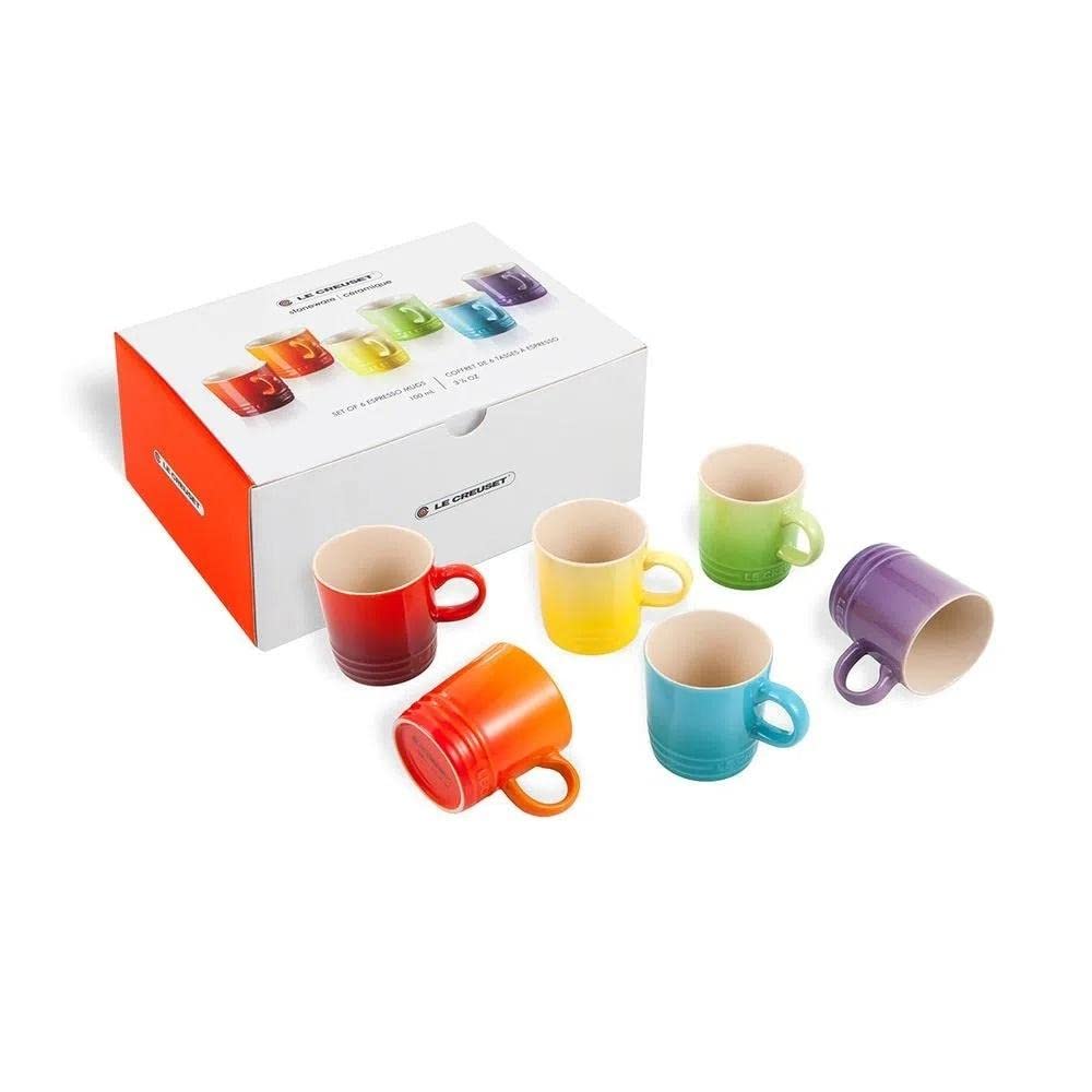 Le Creuset Stoneware Rainbow Coffee Mugs, 350 ml, Cerise, Volcanic, Teal, Ultra Violet, Soleil, Palm, 79114358359030