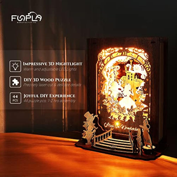 FUNPOLA Alice in Wonderland 3D Puzzle Nightlight – DIY 3D LED Book Lamp – 3D Wood Puzzles Décor Lamp for Kids and Adults