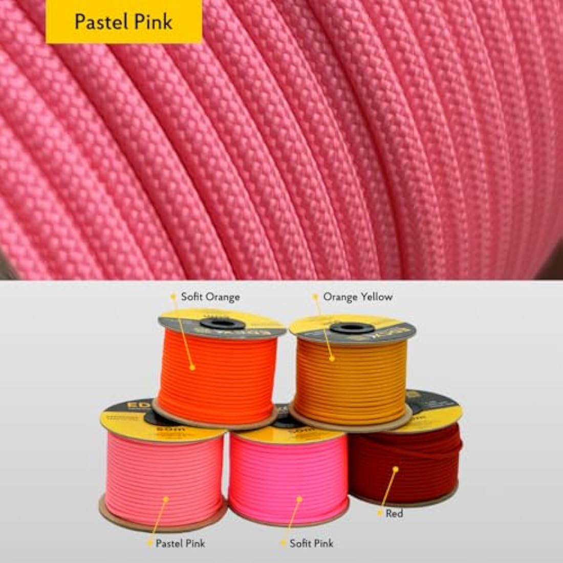 EdcX 4mm Rope 550 - Type III, 100% Rope, 7 Strand Rope, 4mm Rope in Solid Colors