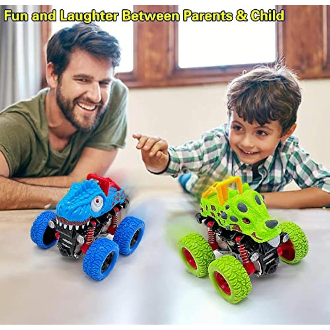 AESTEMON Car Toys for 2 Year Old Boy, 2-Pack Dinosaur Monster Truck Toy Cars for 2 3 Year Old Boys Gifts, Pull Back Friction Inertia Vehicles Birthday Gifts for Kids Toddler Boys Toys Age 2 3 4 5