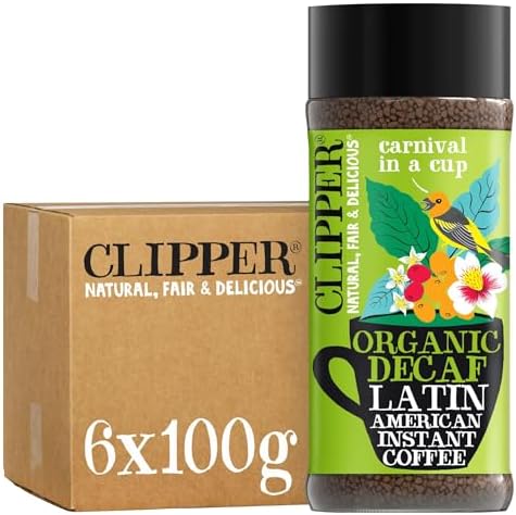 Clipper Latin American Organic Instant Decaf Coffee | 6 x 100g Jars | Bulk Buy Gourmet Decaffeinated Instant Coffee | Sustainable Fairtrade Arabica by Clipper Teas | Ethically Sourced & Eco Conscious