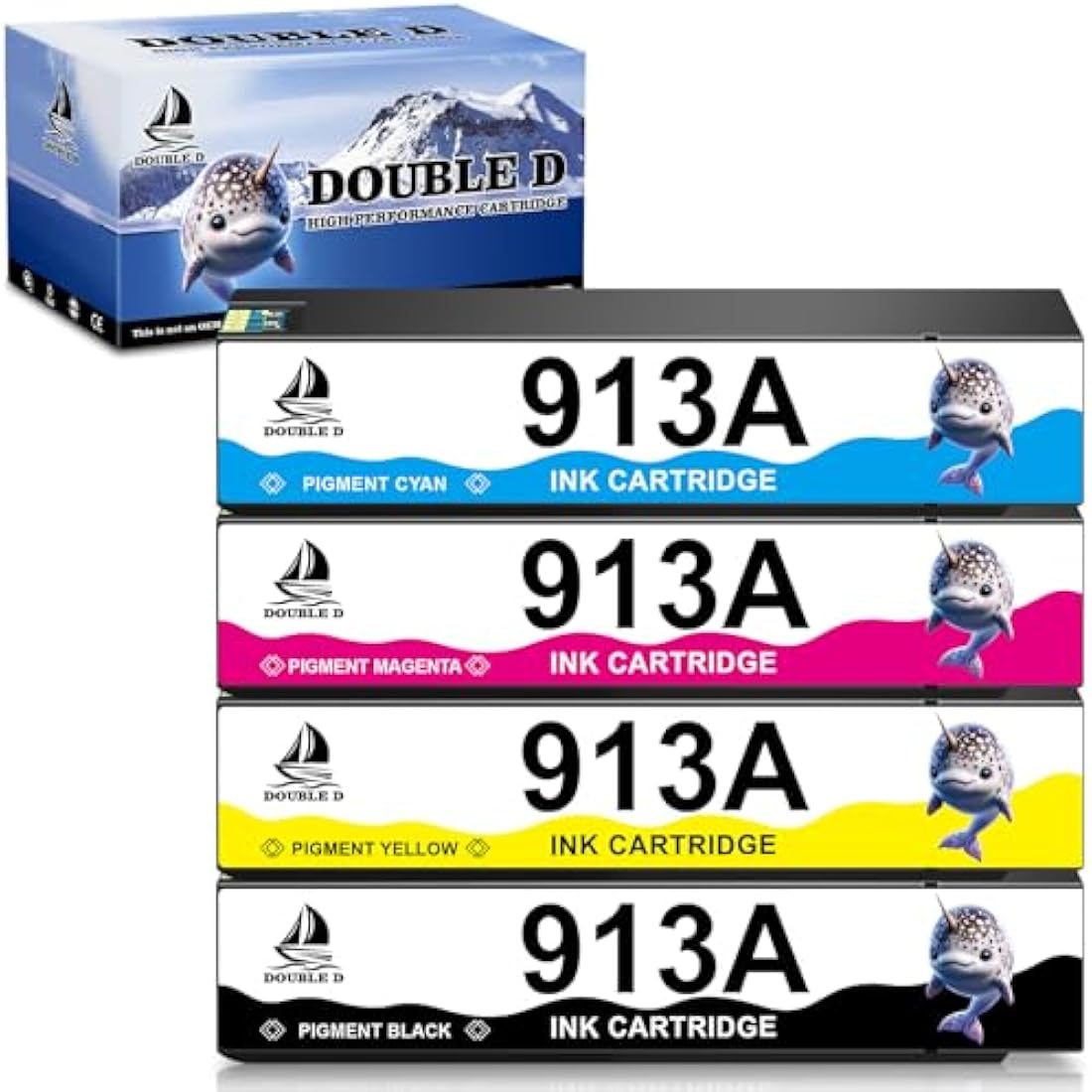 DOUBLE D 913A Ink Cartridges,Not Affected by Upgrade,for HP 913 913A Ink Compatible with HP PageWide MFP 377dw 352dw PageWide Pro 477dw 452dw p57750dw 452dn 552dw 577dw 577z,4 Pack (BK/C/Y/M)