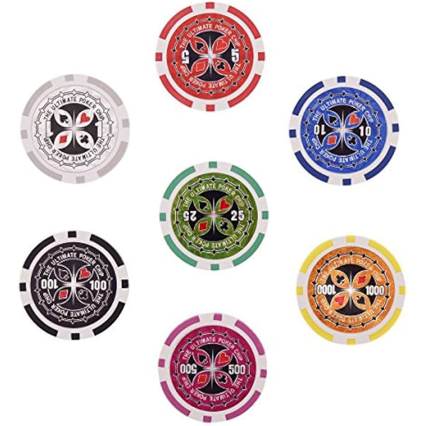 display4top 300 Piece Texas Holdem Poker Chips Set with Aluminum Case,2 Decks of Cards, Dealer, Small Blind, Big Blind Buttons and 5 Dice (300 Piece Chips)