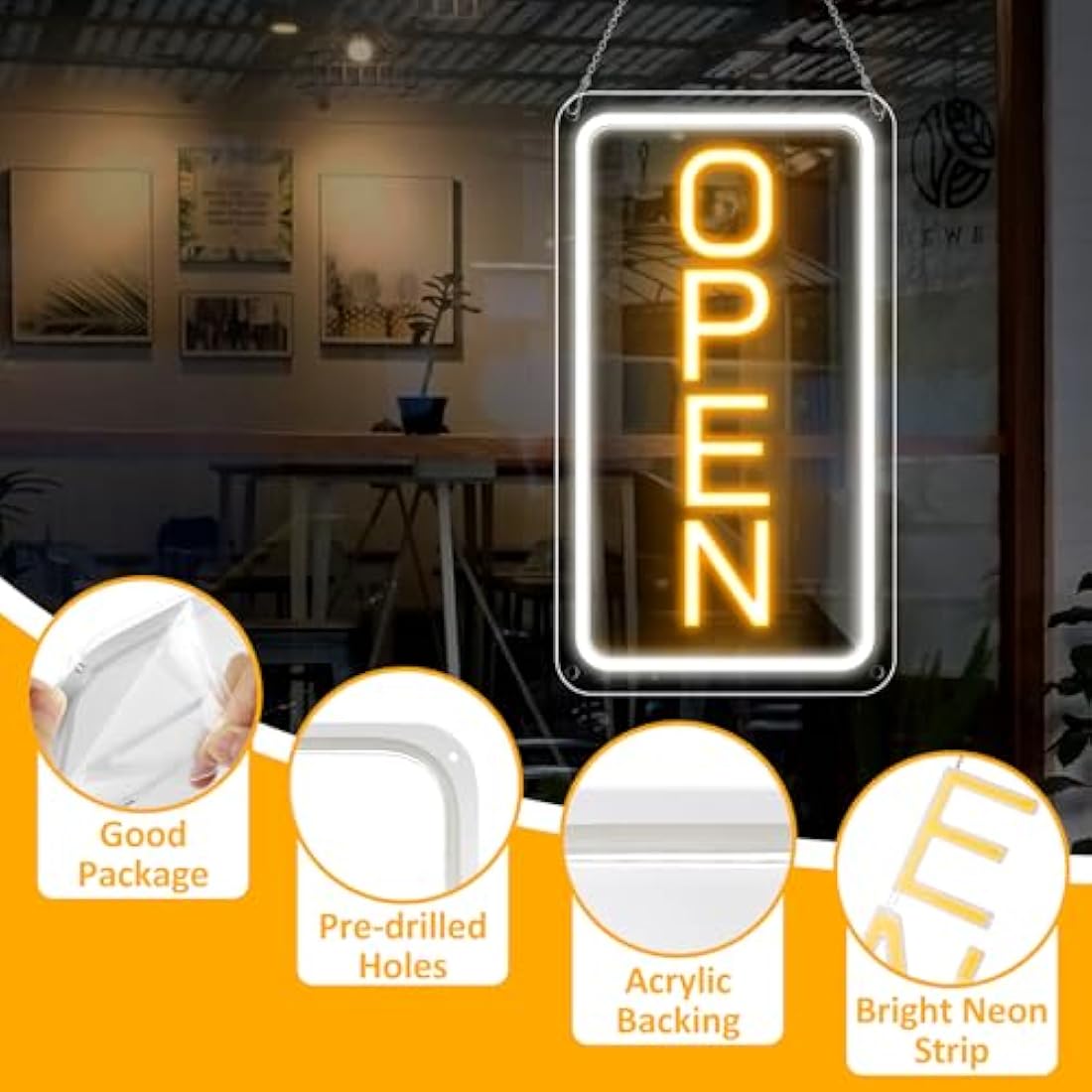 16"x 9" Adjustable Brightness Open Signs for Business, Ultra Bright Lighted Sign Open Powered by USB with ON/OFF, Electric Light up Sign for Stores, Restaurants Offices Retail Shops Window Storefronts