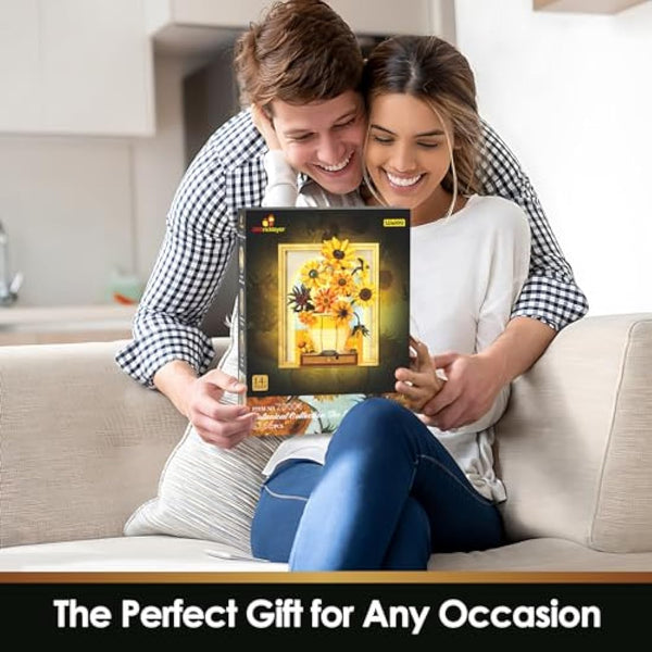 JMBricklayer Sunflower Art Building Toy with Light, 70004 Van Gogh Painting Wall Art Desktop Home Office Room Decor, Sunflower Picture Frame Gift for Men Women Him Her (1166PCS)