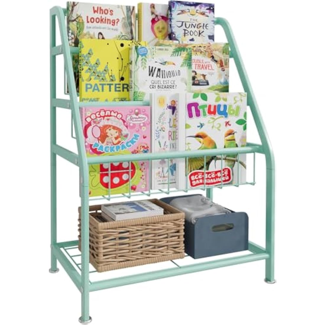 Huhote Children Kids Bookshelf, Small Bookcase, Kids Book Rack, Book and Toy Storage Organizer Display Stands Shelf for Small Place Living Room Study Children's Room (Green)
