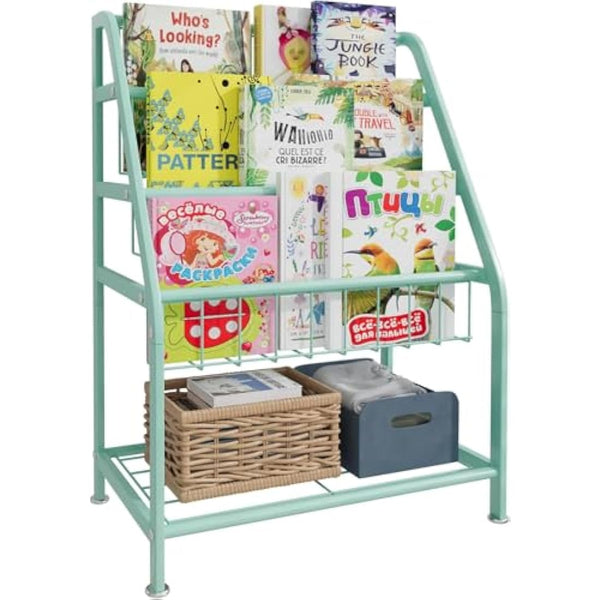 Huhote Children Kids Bookshelf, Small Bookcase, Kids Book Rack, Book and Toy Storage Organizer Display Stands Shelf for Small Place Living Room Study Children's Room (Green)
