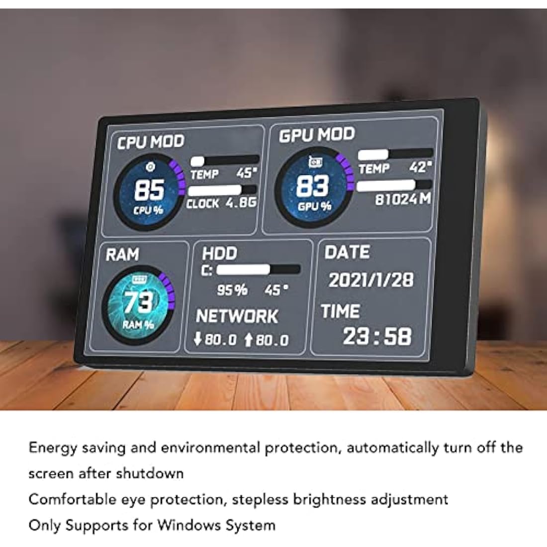 3.5 inch IPS USB Mini Screen, AIDA64 PC CPU RAM Data Temperature Monitor, PC Sensor Panel Display, Computer Case Secondary Screen, IPS Full Viewing Angle, USB C Interface, Only for