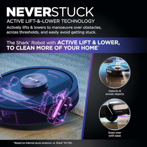 Shark PowerDetect Robot Vacuum with 60-Day Self-emptying Base - Anti-odour - For Carpets, Hard Floors and Pet Hair - 3D LiDAR Navigation - Wi-Fi / App - Odour Cartridge and 2 Brushes Incl. - Black