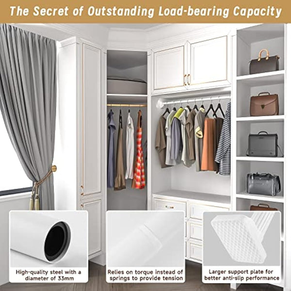 Heavy Duty Tension Pole - 33mm Steel Clothes Rail & Curtain Rod 110-300cm, No Drill Telescopic Pole, Supports 35kg,Multi-Purpose for Drying, Hanging, Bathroom, Kitchen, Wardrobe