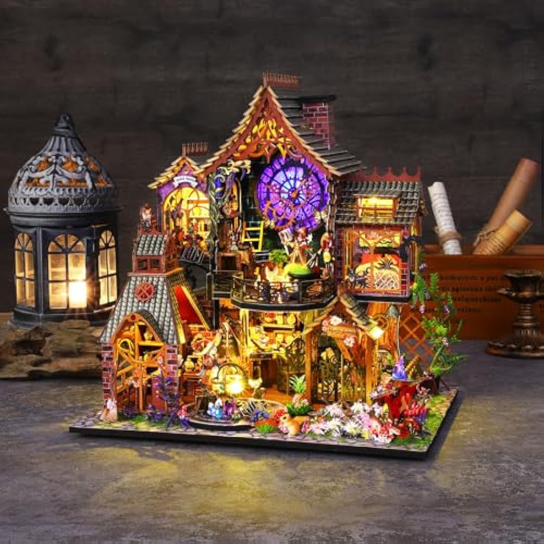 Spilay Diy Miniature House Kit with Wooden Furniture, with Music Box Dust Proof Cover and LED, 1:24 Scale Creative for Women Girl Friend Lover (Magic forest)