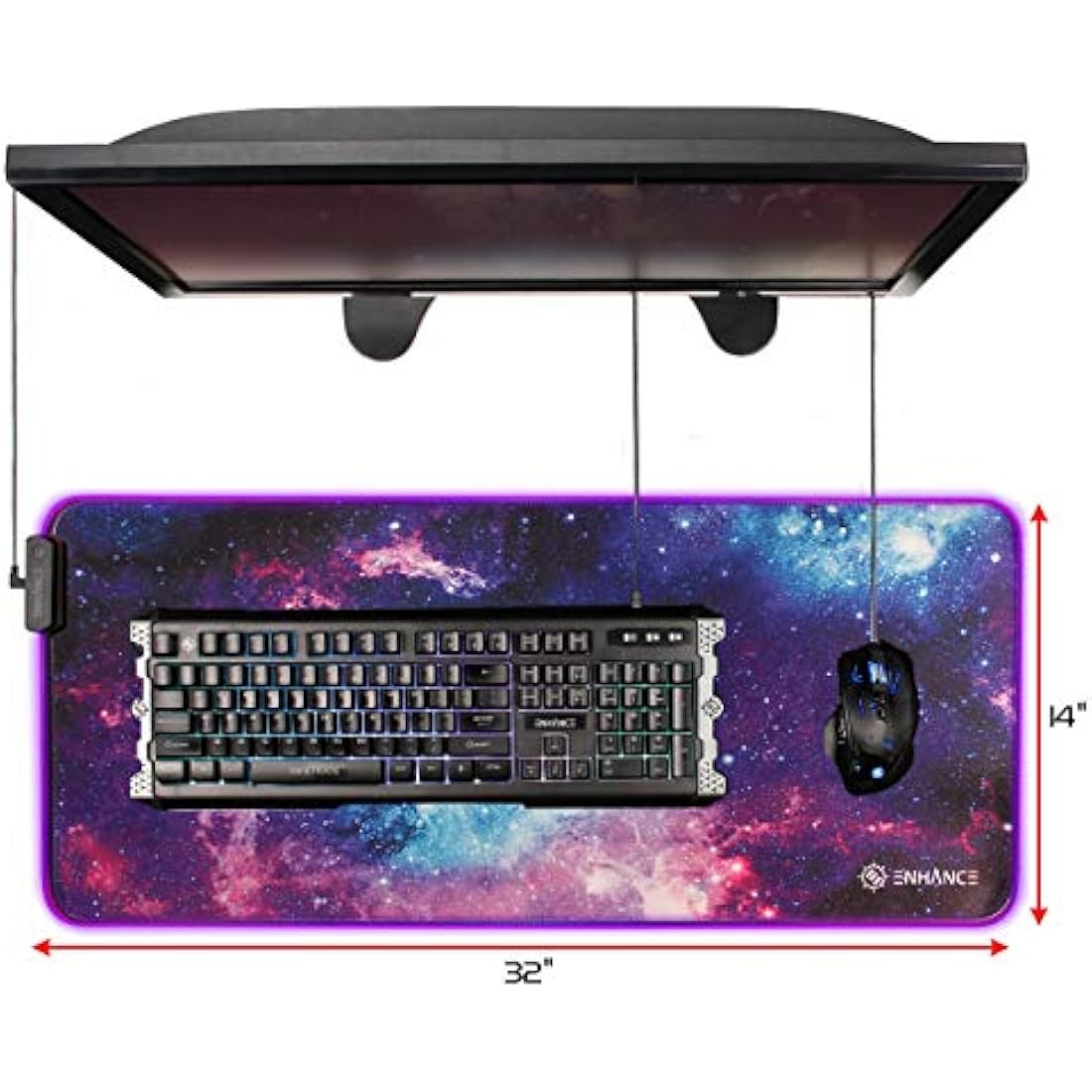 ENHANCE Extra Large LED Gaming Mouse Pad - Soft XXL Desk Mat with 7 RGB Colors, 3 Color Modes, Smart Control, Water Resistant High Speed Tracking Surface - (Galaxy) - Extended Pad - 32 x 14 inches