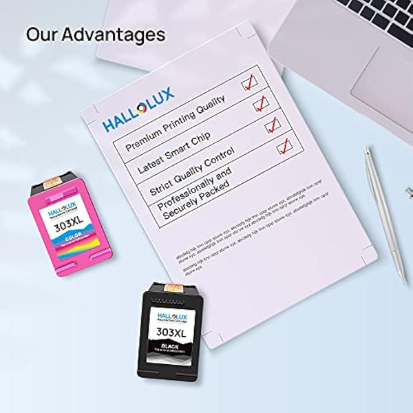 HALLOLUX 303XL High Yield Remanufactured Ink Cartridge Black and Tri-colour Combo Pack Replacement for HP 303 XL Compatible for Envy Photo 6220 6230 6232 6255 7120 7130 7134 7458 7830 Printer (2-Pack)