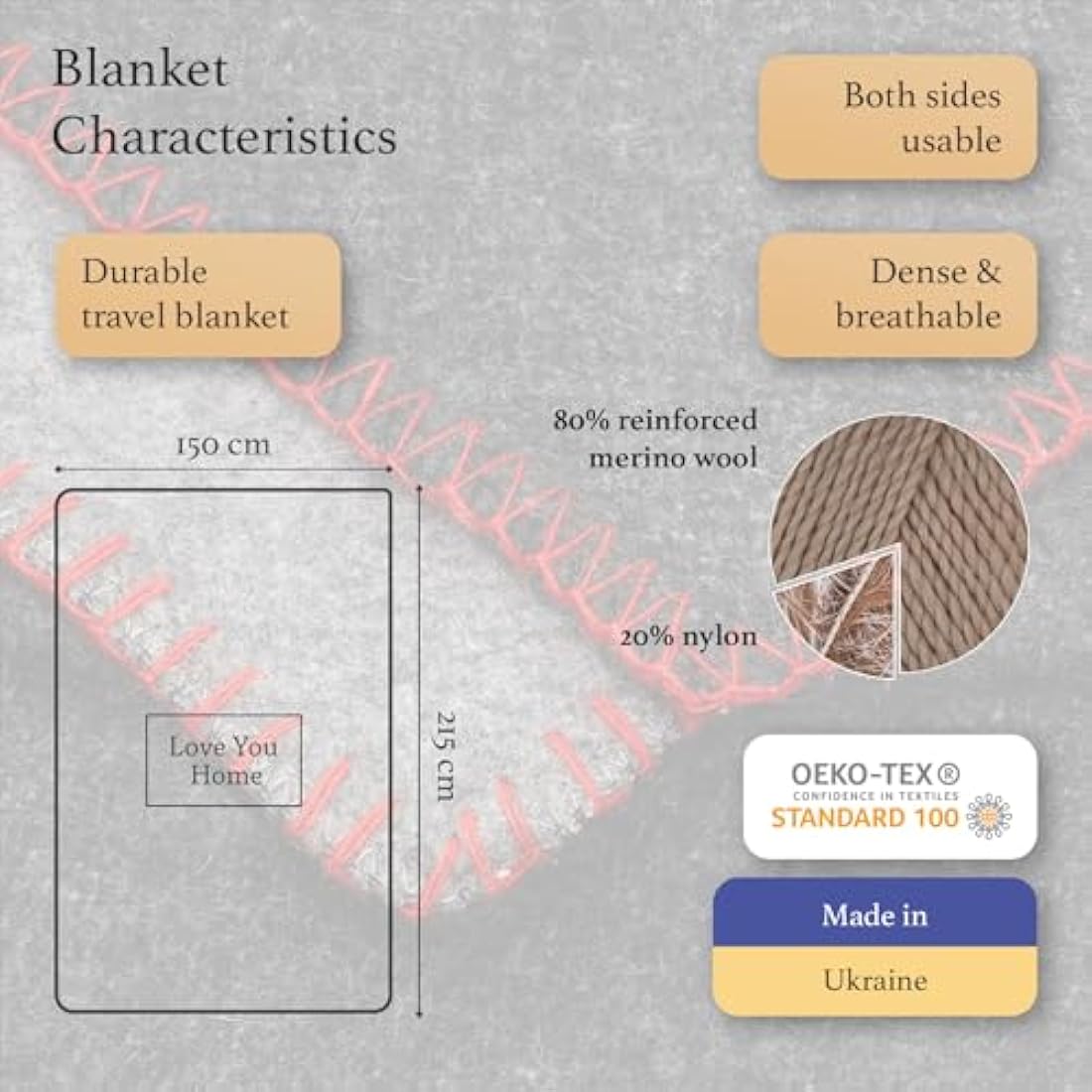 LYHome Travel Blanket - Extra Warm Picnic Throw, Bed Camping Outdoor Wool Blankets, Cozy Soft Throws, Military Army and Garden Outside Use (59x84 in | 150x215 cm | Gray - Anthracite Double-sided)