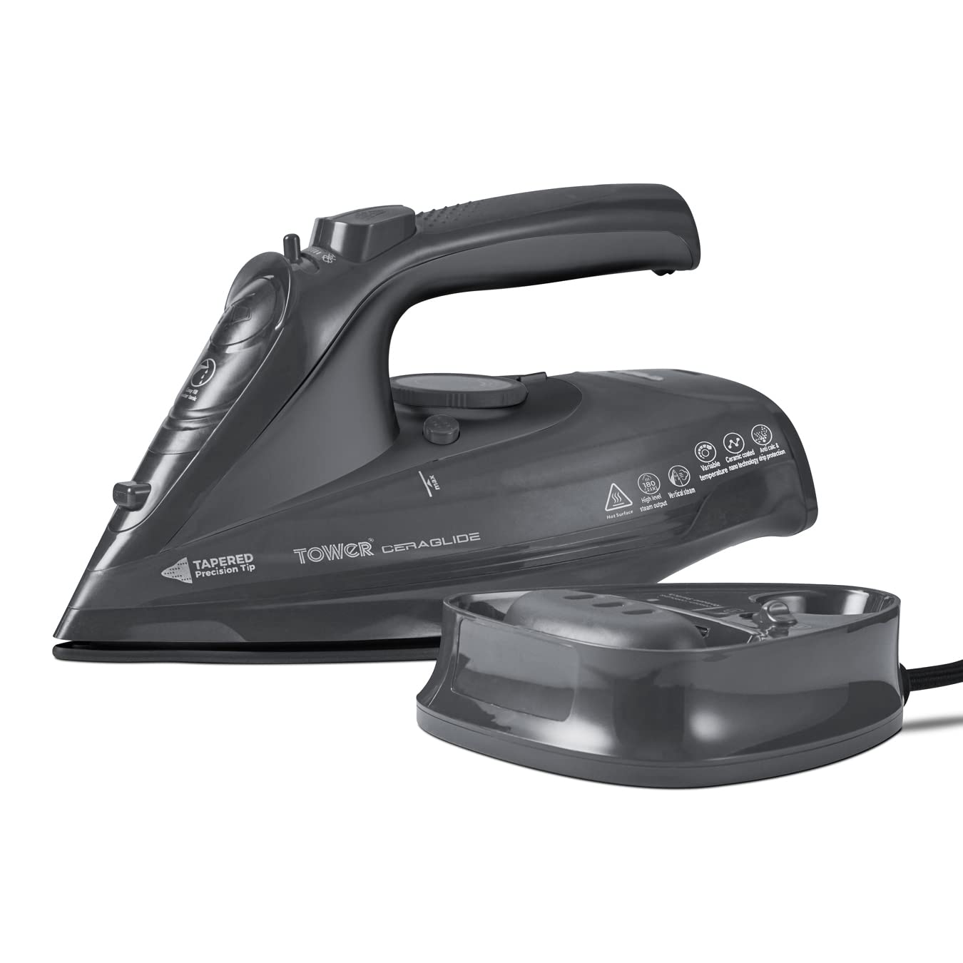 Tower T22008 CeraGlide Cordless Steam Iron with Ceramic Soleplate and Variable Steam Function, 2400 W, Purple