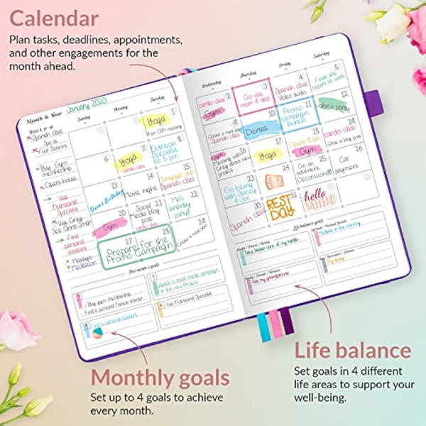 GoGirl Planner and Organizer for Women – A5 Weekly Agenda, Goals Journal to Improve Time Management & Productivity (Purple)