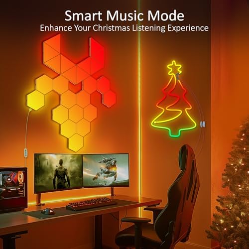 Kangtaixin Hexagon LED Wall Lights, 8-Pack RGB Gaming Panels – Hexagonal Smart Lighting with Music Sync – Perfect for Room Decor, Bar, Bedroom, and Gaming Setup