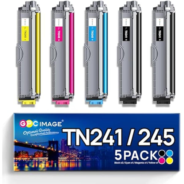 GPC Image Toner Cartridges Replacement for Brother TN241 TN245 Compatible with 9015CDW 9020CDW 9022CDW 3140CW 3142CW 3150CDN 3150CDW 3170CDW 9130CDN 9140CDN 9330CDW (Black Cyan Magenta Yellow, 5-Pack)