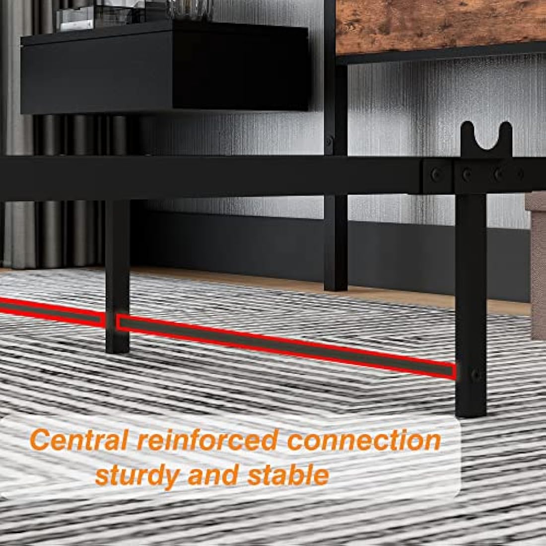 DUMEE King Size Bed Frame with Storage Wooden Headboard, Metal Bed Frame Kingsize Bed Base/Mattress Foundation, Enhanced Support Noise Free, Textured Black+Brown Oak