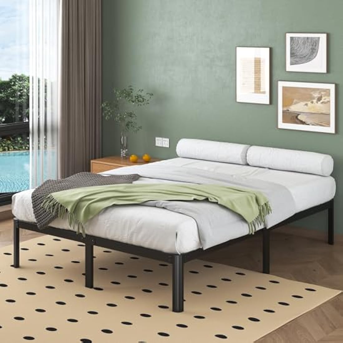 Lutown-Teen Small Double Bed Frame 30.5 cm High with Rounded Corner Legs, Heavy Duty Metal Bed Frame 4ft with Steel Slats Support, Storage Space Underneath, Noise Free, Easy Assembly, Black