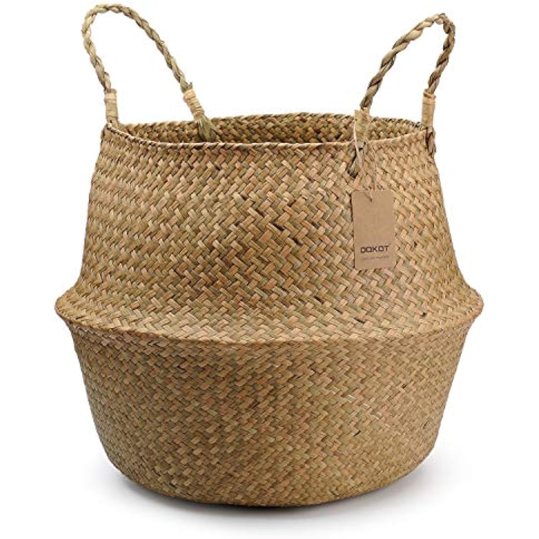 DOKOT Natural Seagrass Belly Basket Laundry Basket Large Storage Basket Indoor Plants