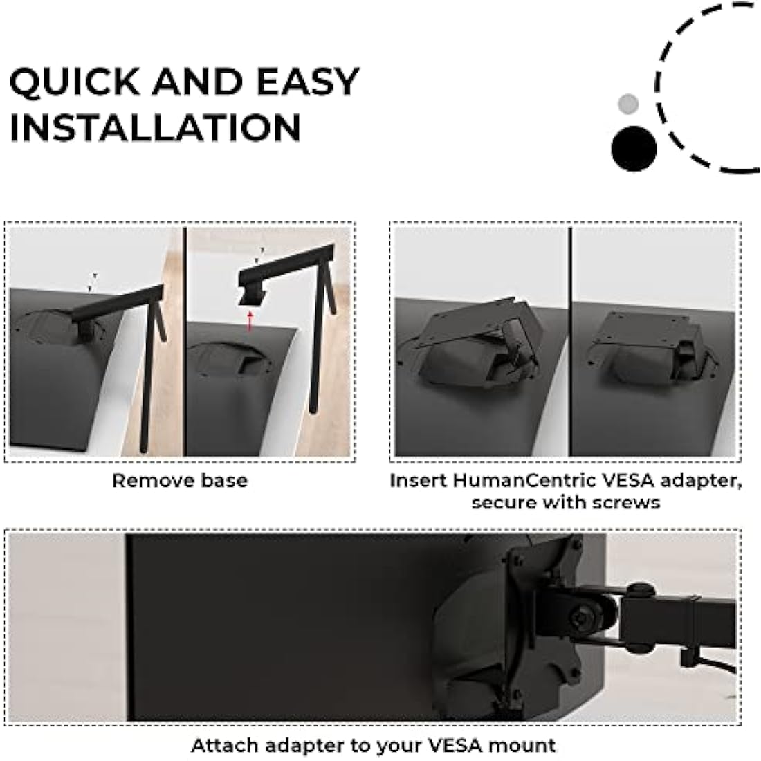 HumanCentric VESA Mount Adapter Compatible with Samsung Curved Monitors U32R590, U32R590C, U32R592, and U32R591, Adapter Bracket for VESA Stand, Arm or Desk Mount with 75x75 or 100x100mm Pattern