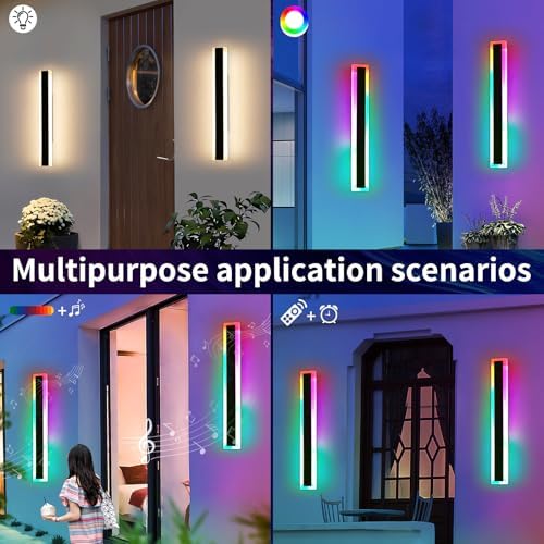 Mikeru 60cm Outdoor RGB Wall Light, 2pack 7RGB Colours Long Wall Light, Dimmable 3000k/4500k/6000k Ip65 Rainproof Acrylic Outdoor Light for Patio, Garden, Balcony, Christmas Parties