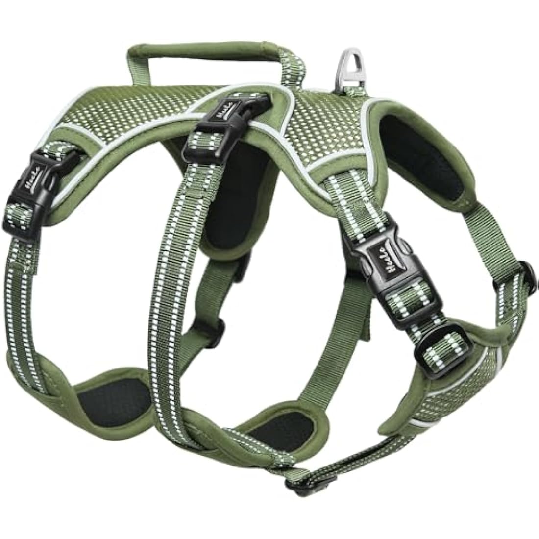 HEELE Escape Proof Dog Harness - Release on Neck, No Pull Reflective Adjustable Vest with Durable Handle, Harness for Big/Active Dogs, Green, XL