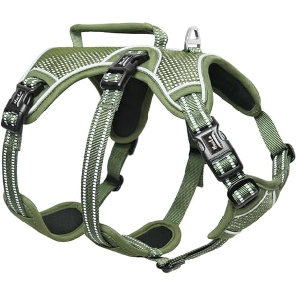 HEELE Dog Harness, Escape Proof Dog Harness, Release on Neck, No Pull Reflective Adjustable Vest with Durable Handle, Dog Harness for Outdoor Training Walking, Harness for Large/Active Dogs, Green, L